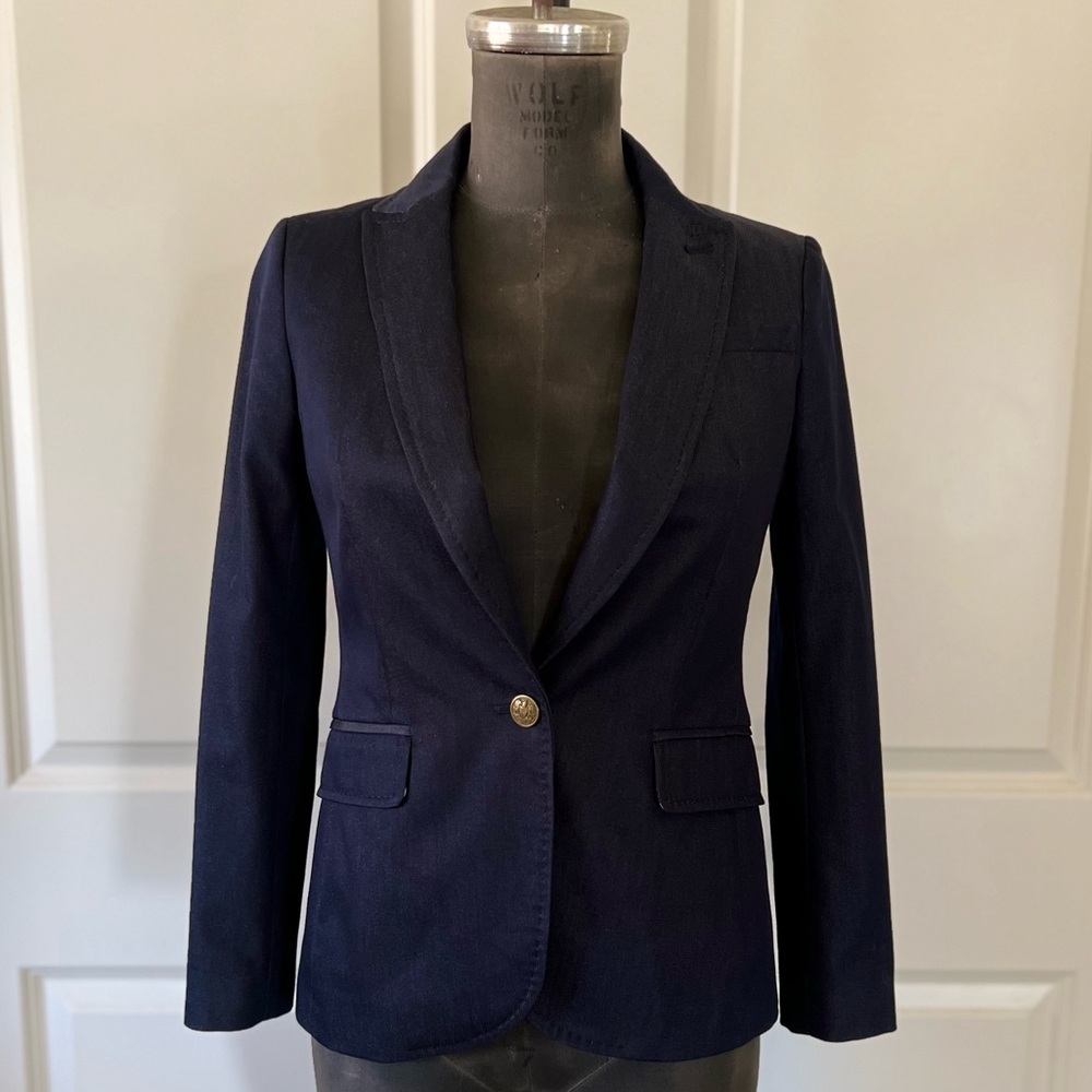 Banana Republic Indigo Blazer Gold Crest Buttons Petite 00P
